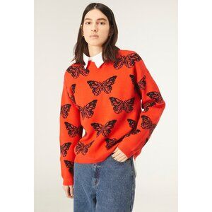 Compania Fantastica Butterfly Sweater Orange and Black Crew Neck - size Small